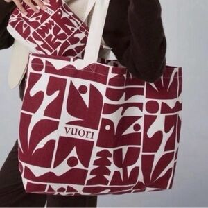 Vuori Burgundy and White Tote Bag